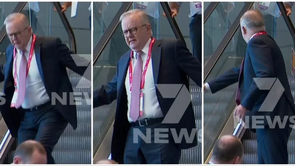 PM’s Escalator Mishap at Labor Convention PM’s Escalator Mishap at Labor Convention